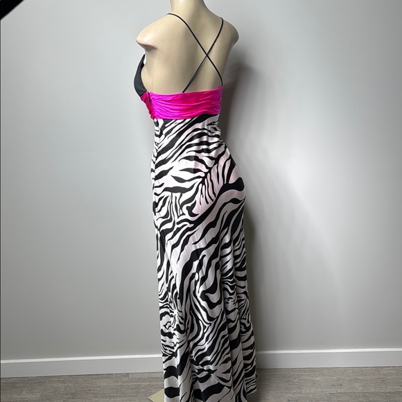Cache Black and Pink satin Zebra Print Maxi Dress - Picture 8 of 11
